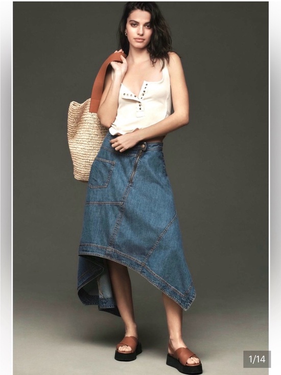 Pilcro Dresses & Skirts - Pilcro Reworked Asymmetrical Denim Midi Skirt, size 4